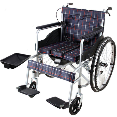100kg Load  Plaid Medical Transport Wheelchair With Bedpan Adjustable Height